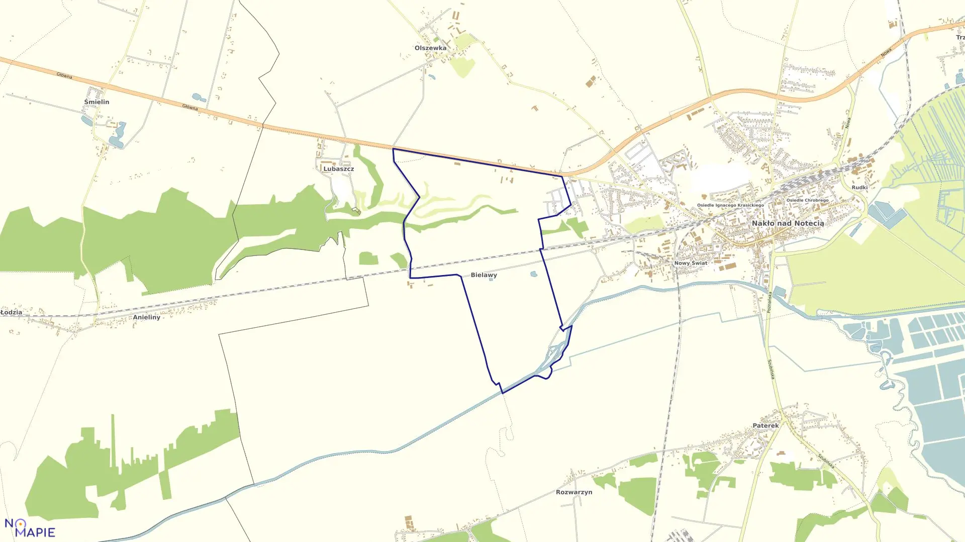 Mapa obrębu Bielawy w gminie Nakło nad Notecią