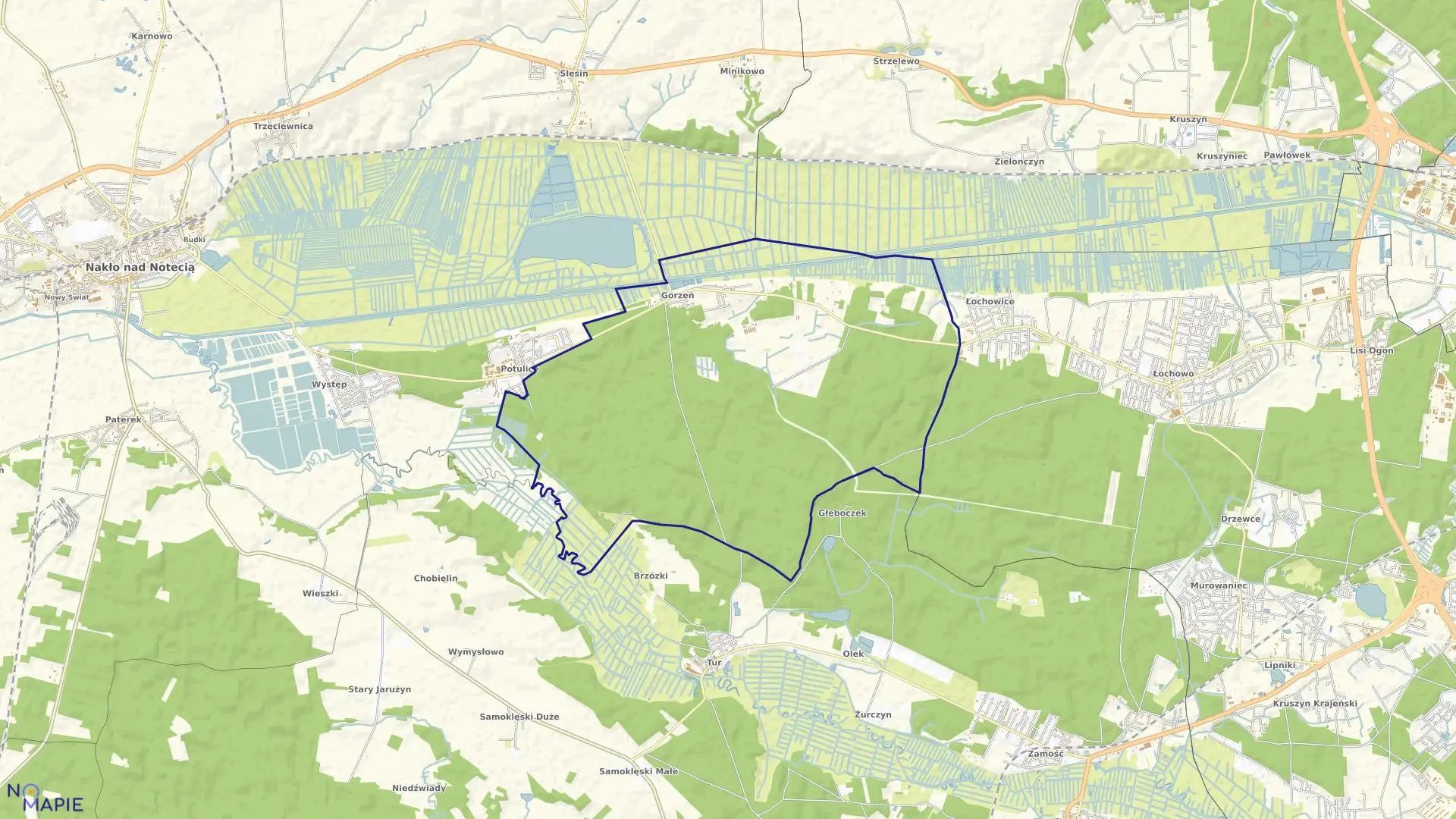 Mapa obrębu Gorzeń w gminie Nakło nad Notecią