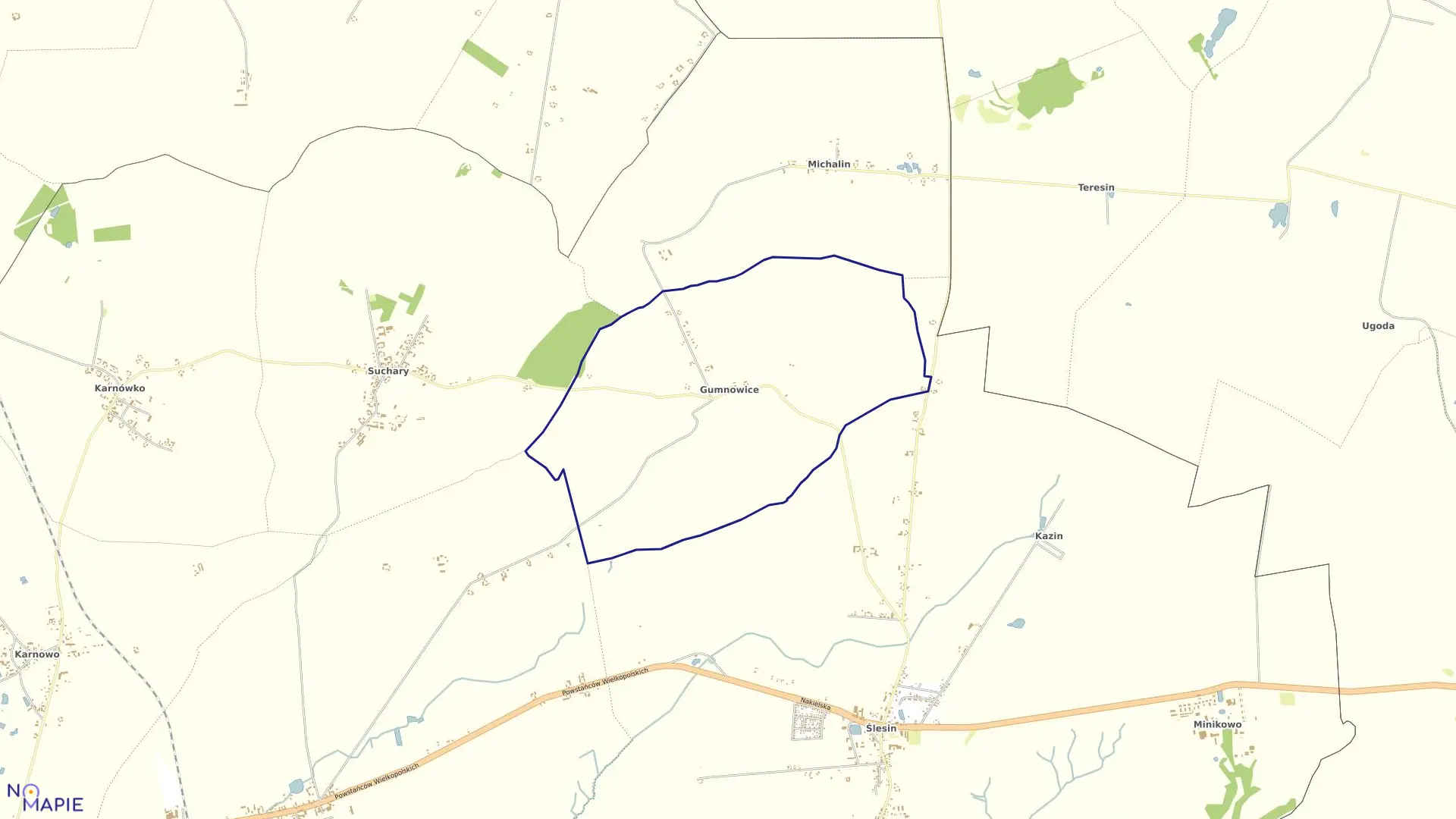 Mapa obrębu Gumnowice w gminie Nakło nad Notecią