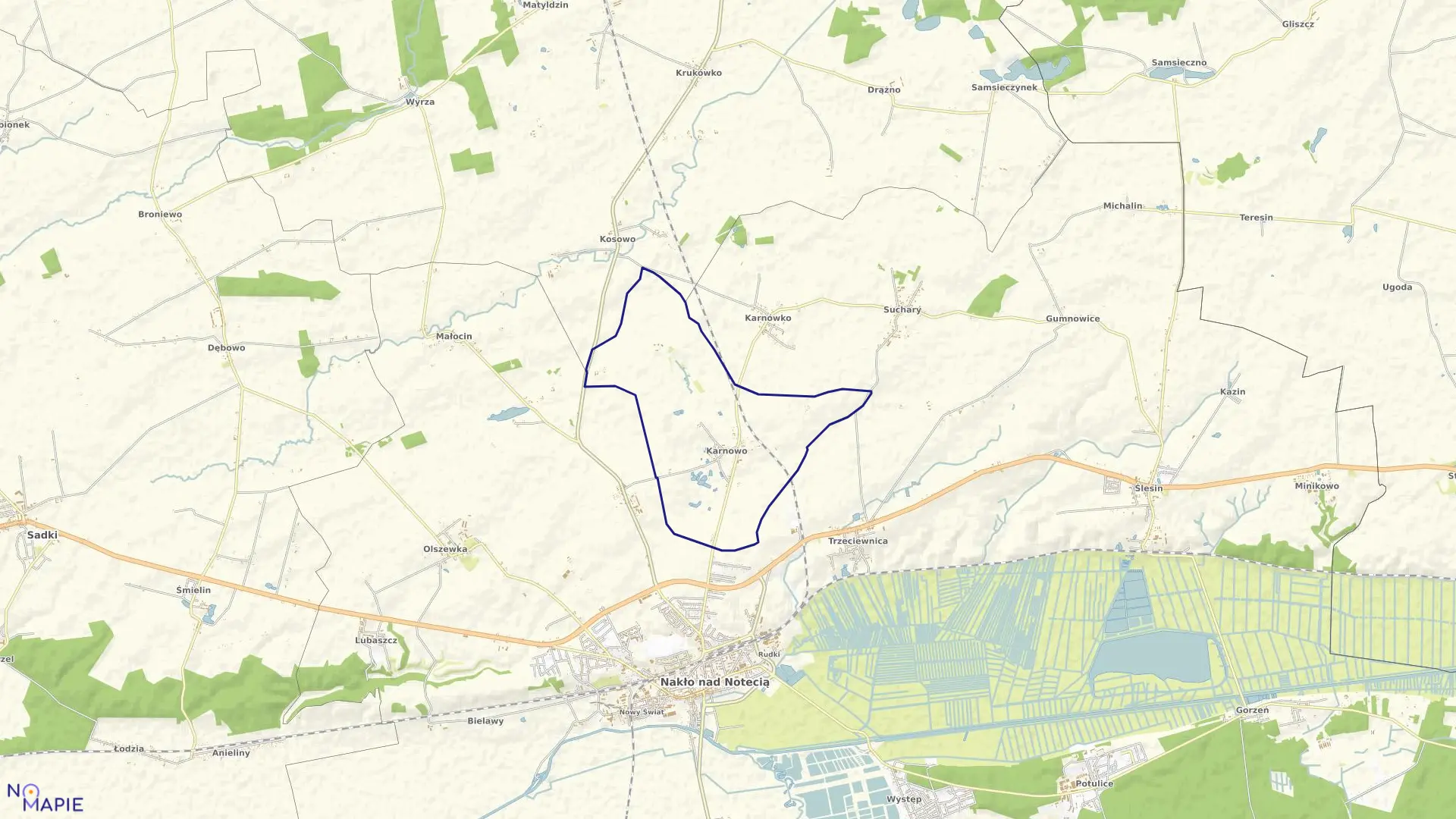 Mapa obrębu Karnowo w gminie Nakło nad Notecią