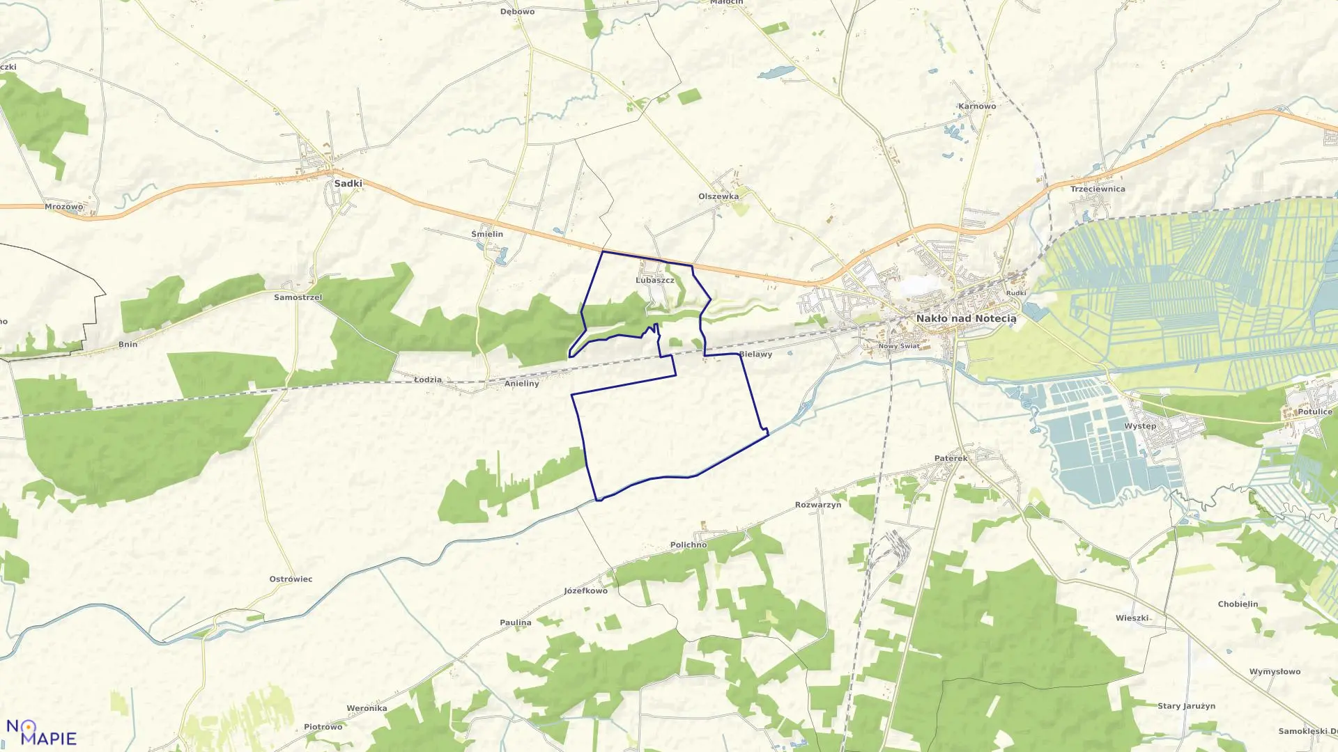 Mapa obrębu Lubaszcz w gminie Nakło nad Notecią