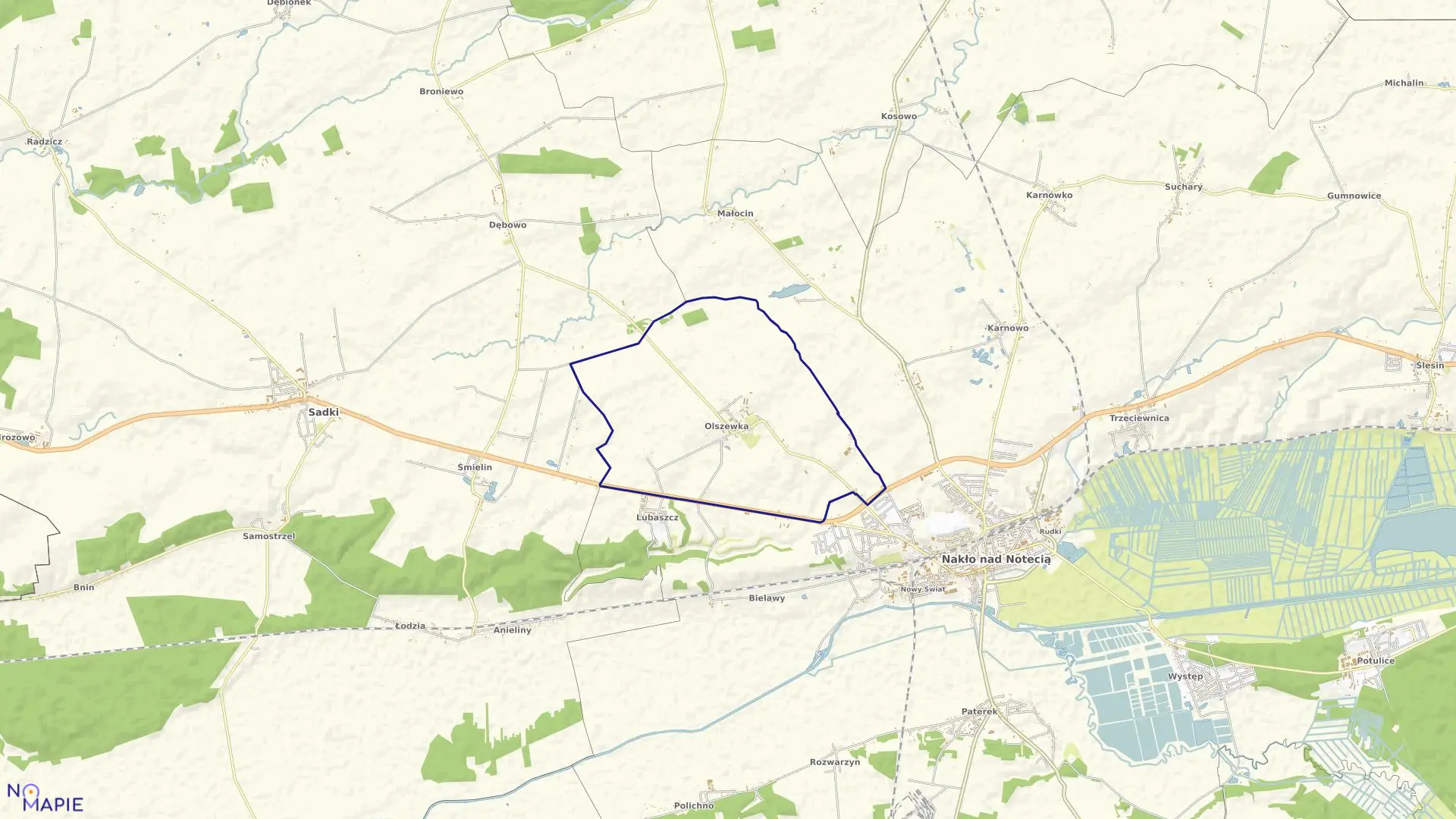 Mapa obrębu Olszewka w gminie Nakło nad Notecią