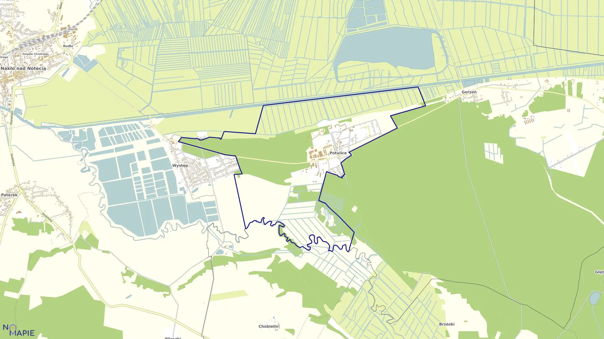 Mapa obrębu Potulice w gminie Nakło nad Notecią