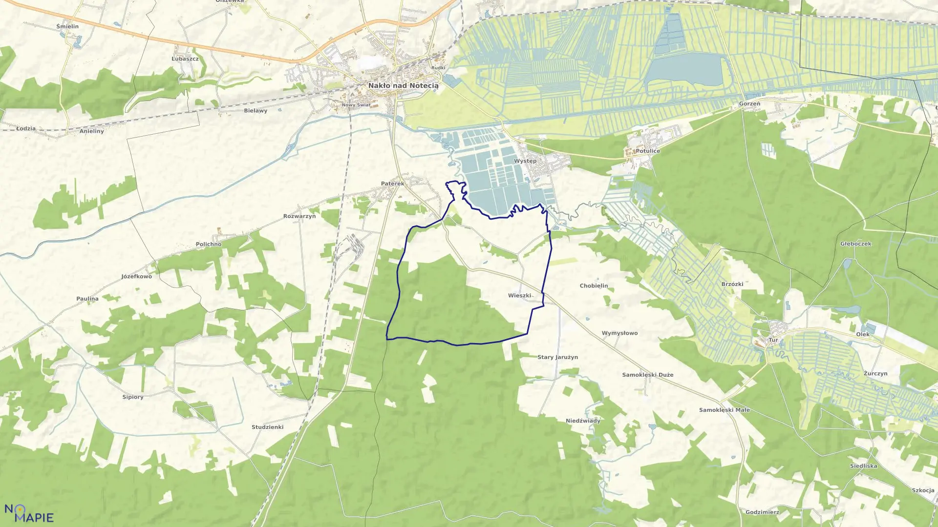 Mapa obrębu Wieszki w gminie Nakło nad Notecią